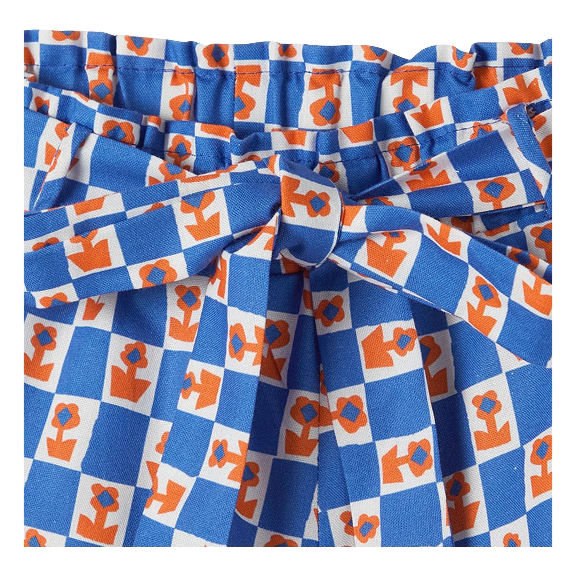 Fabula - Short Damiers Flowers with Belt | Blue