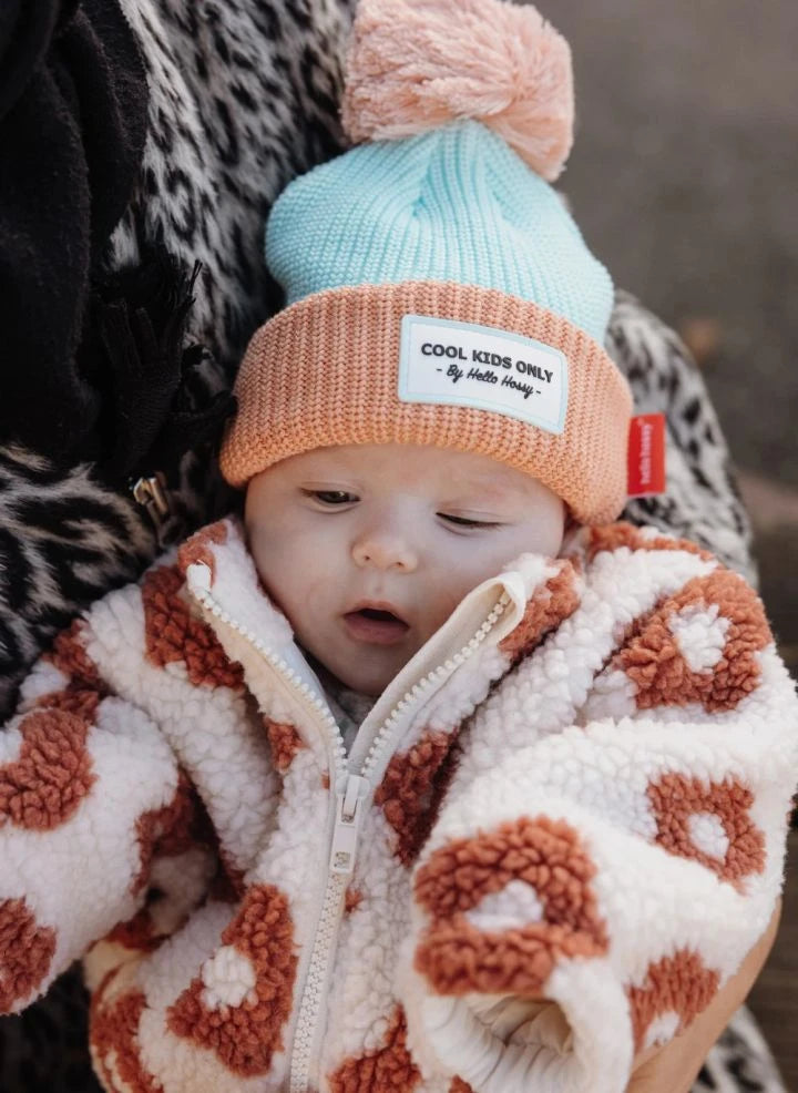 Hello Hossy - Color Block Pom-Pom Organic Cotton Beanie | Blue