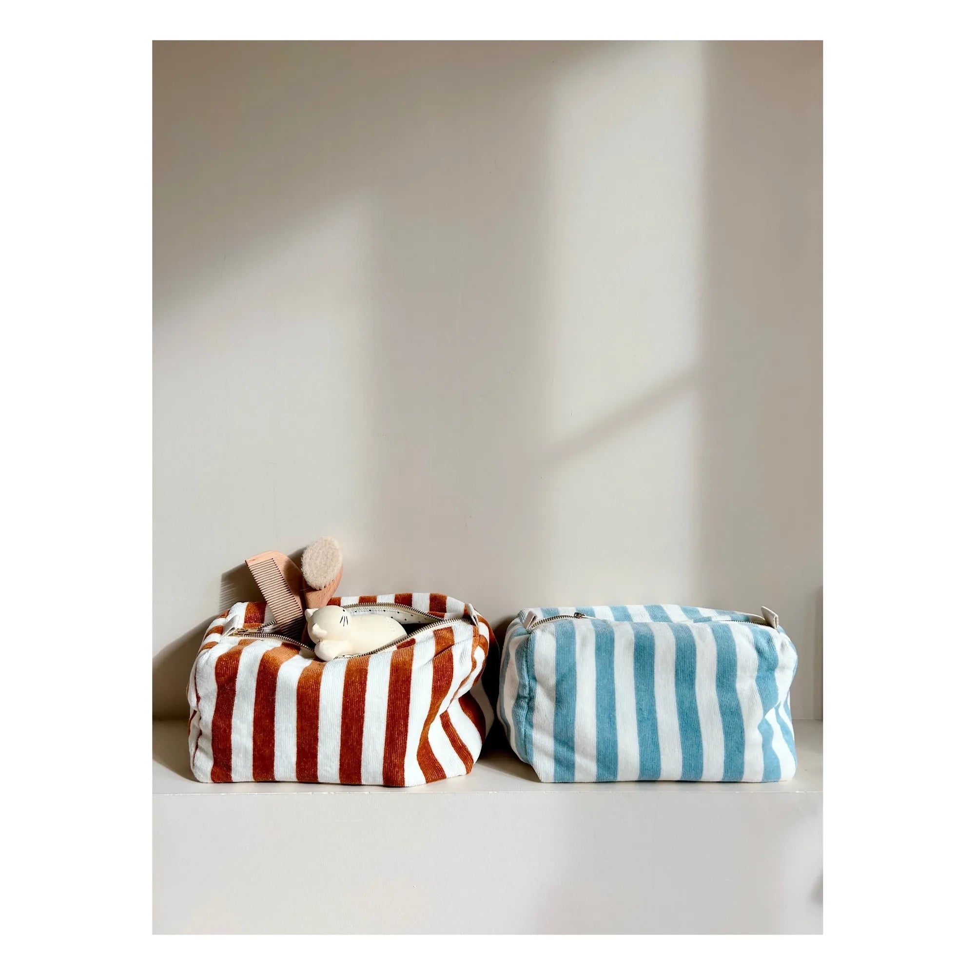 Rose in April - Vic Striped Towel Fabric Toiletry Bag | Light Blue