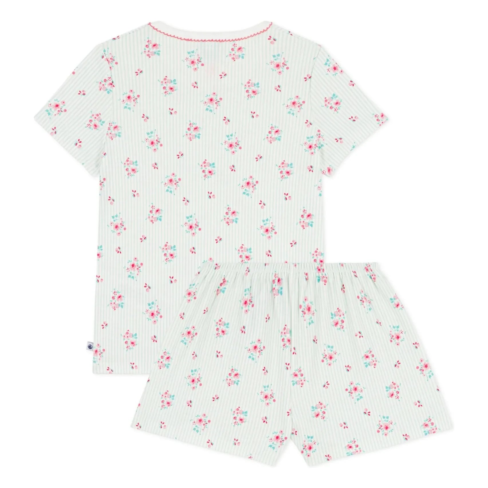 Petit Bateau - Çizgili Çiçek Desenli Pijama Şortu | Yeşil