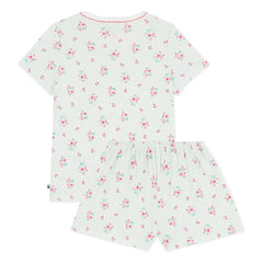 Petit Bateau - Çizgili Çiçek Desenli Pijama Şortu | Yeşil