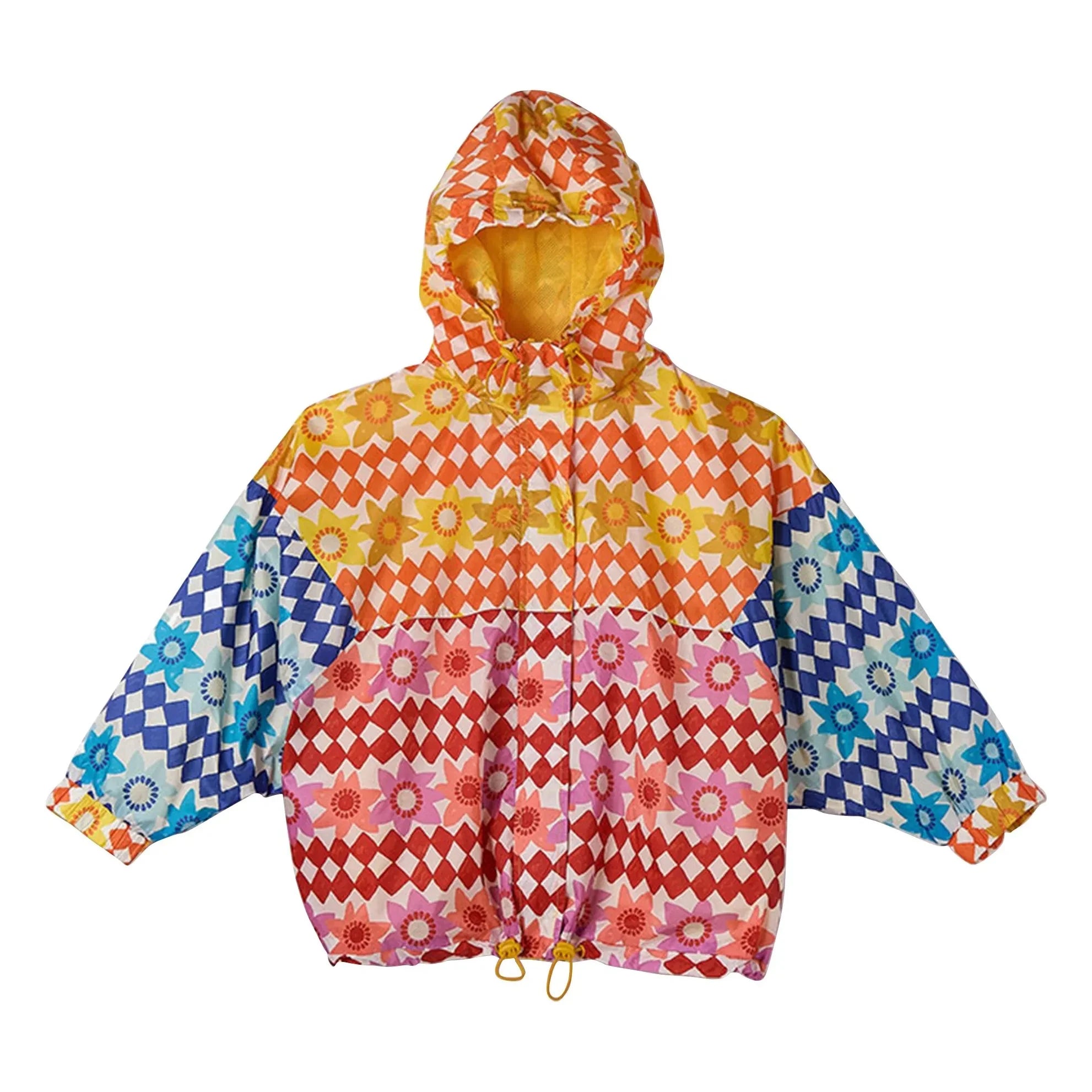 Fabula - Damier Fleurs Windbreaker | Orange