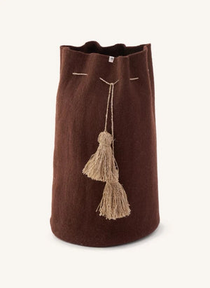 Muskhane - Pom-Pom Felt Storage Basket | Mahogany