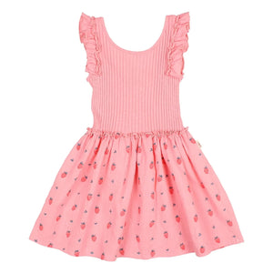 Búho - Ribbed Dress with Strawberry Ruffles Organic Cotton | Light Pink