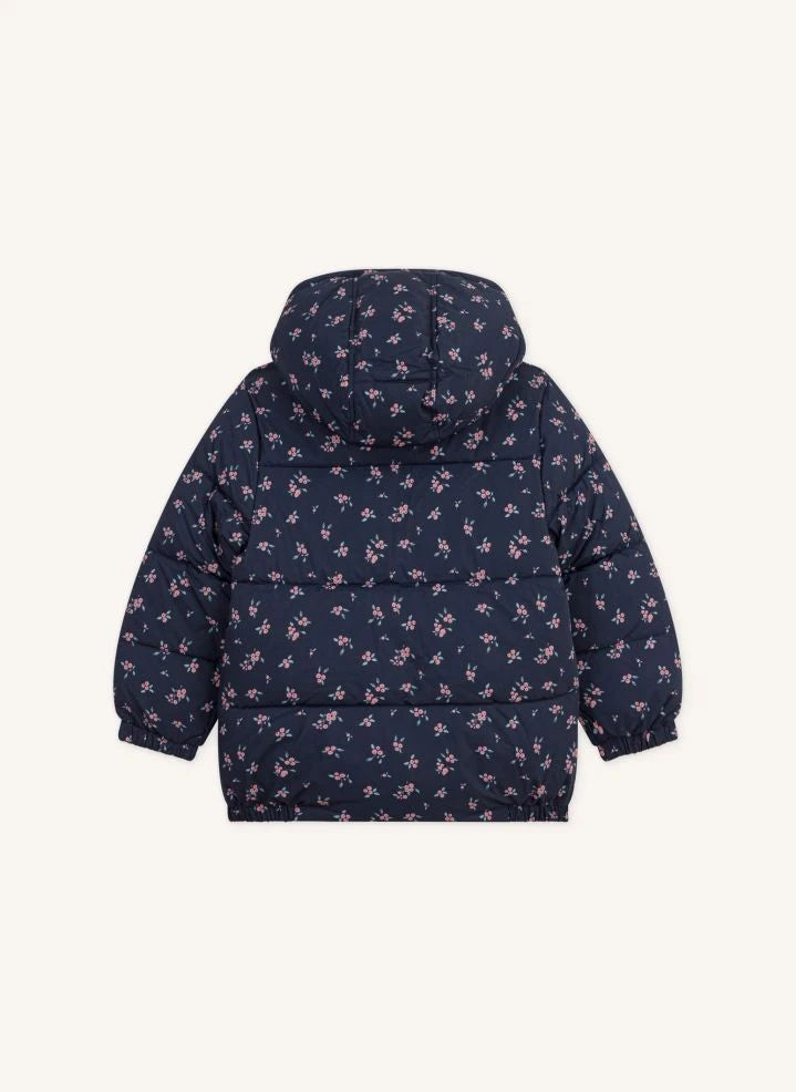 Petit Bateau - Çiçek Desenli Kapüşonlu Şişme Mont | Lacivert