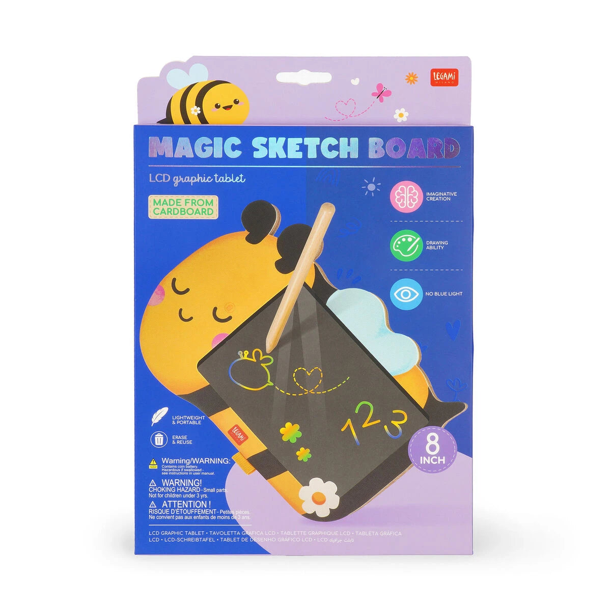 Legami - Bee Themed Portable LCD Drawing Board in Cardboard - Magic Sketch Board