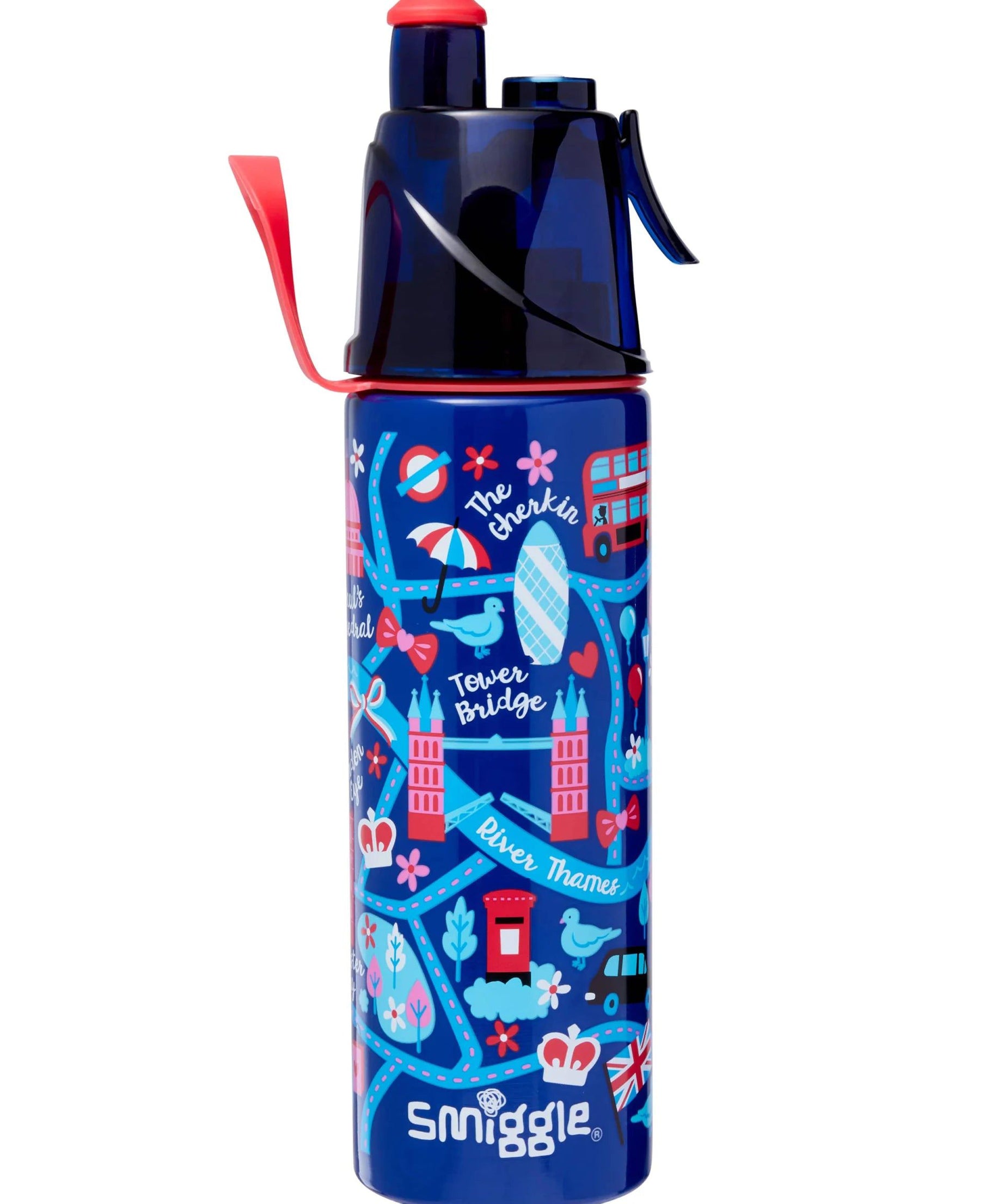 Smiggle - Little London Su Püskürtmeli 500 ML Çelik Matara-Dinossi