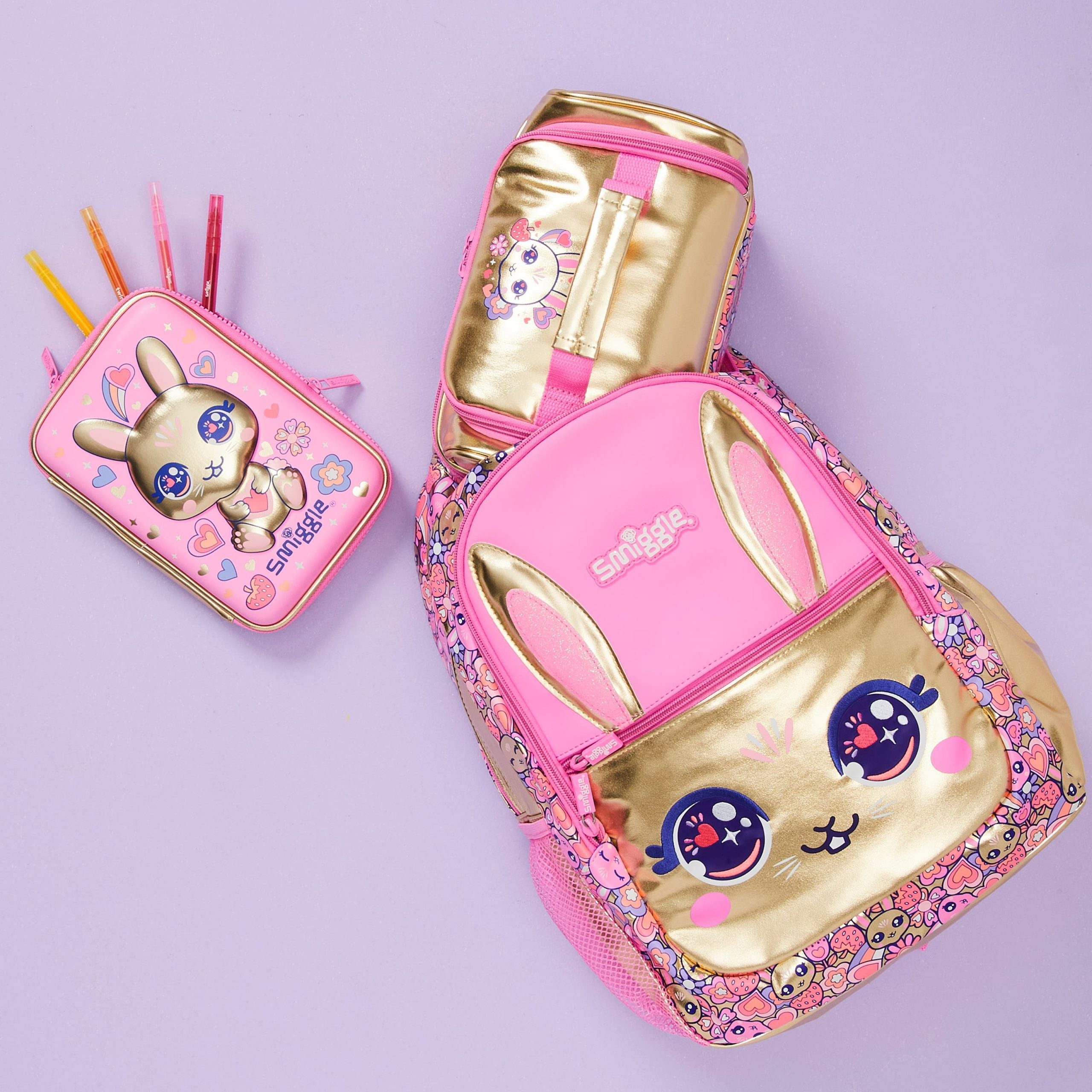 Smiggle - Budz Altın Çift Katlı Beslenme Çantası-Dinossi