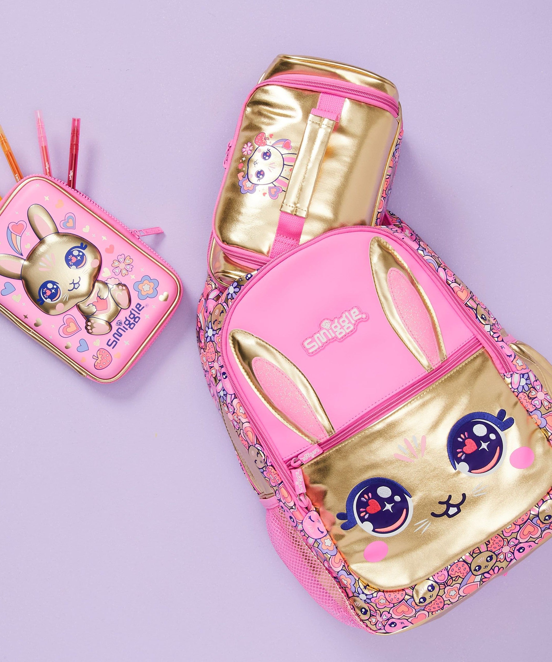 Smiggle - Budz Altın Çift Katlı Beslenme Çantası-Dinossi