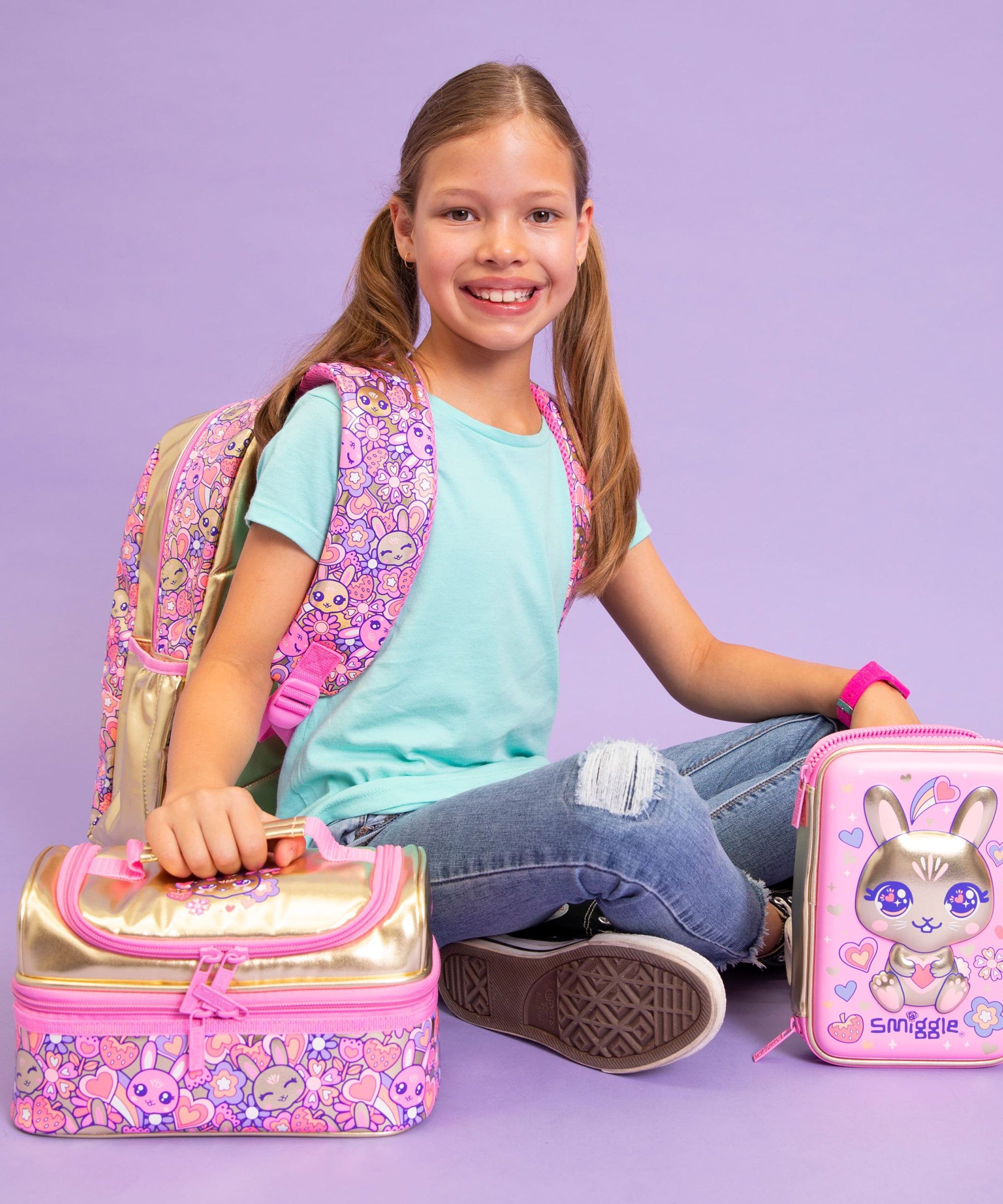 Smiggle - Budz Altın Çift Katlı Beslenme Çantası-Dinossi