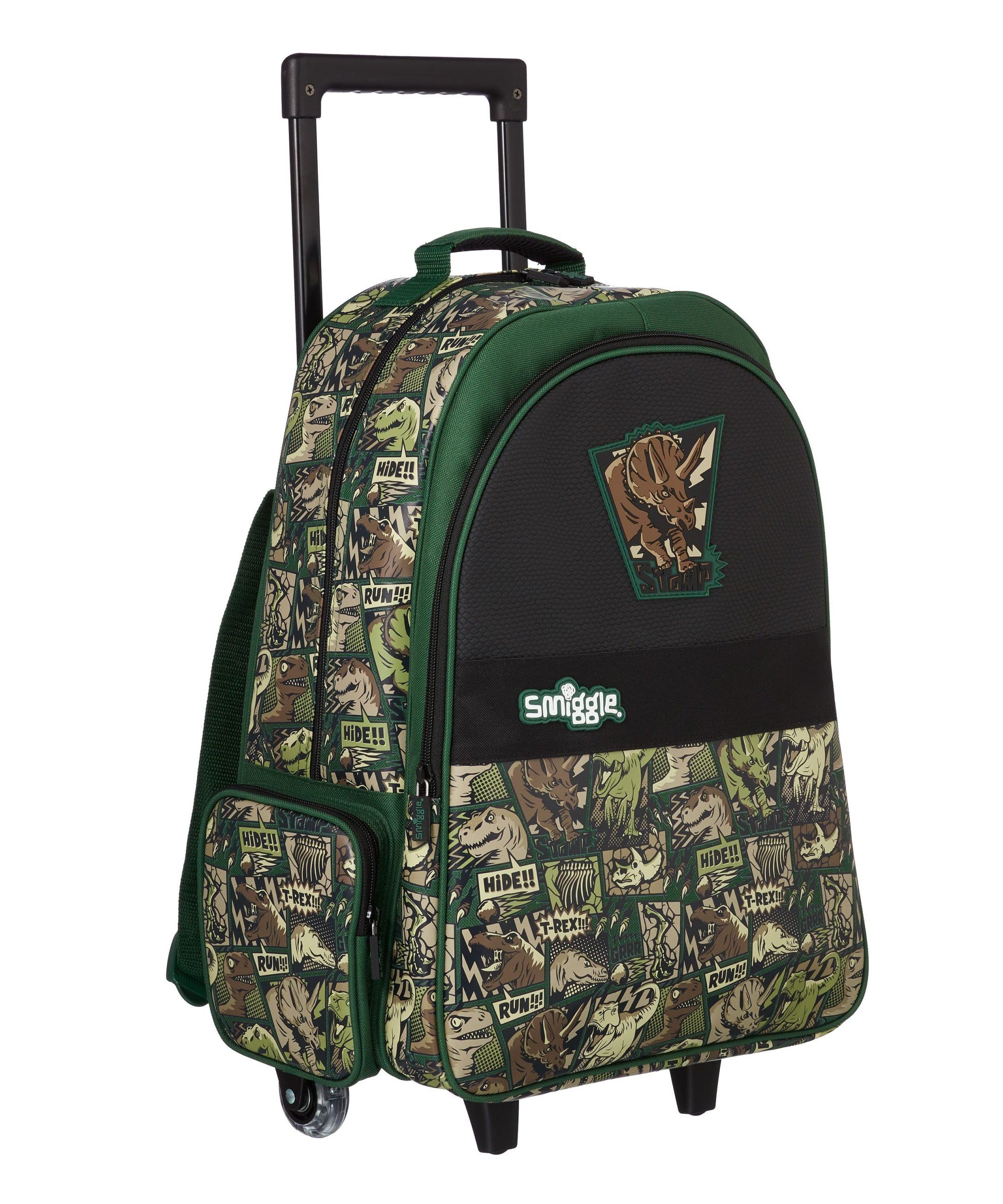 Smiggle - Işıklı Tekerlekli Beyond Trolley Sırt Çantası-Dinossi