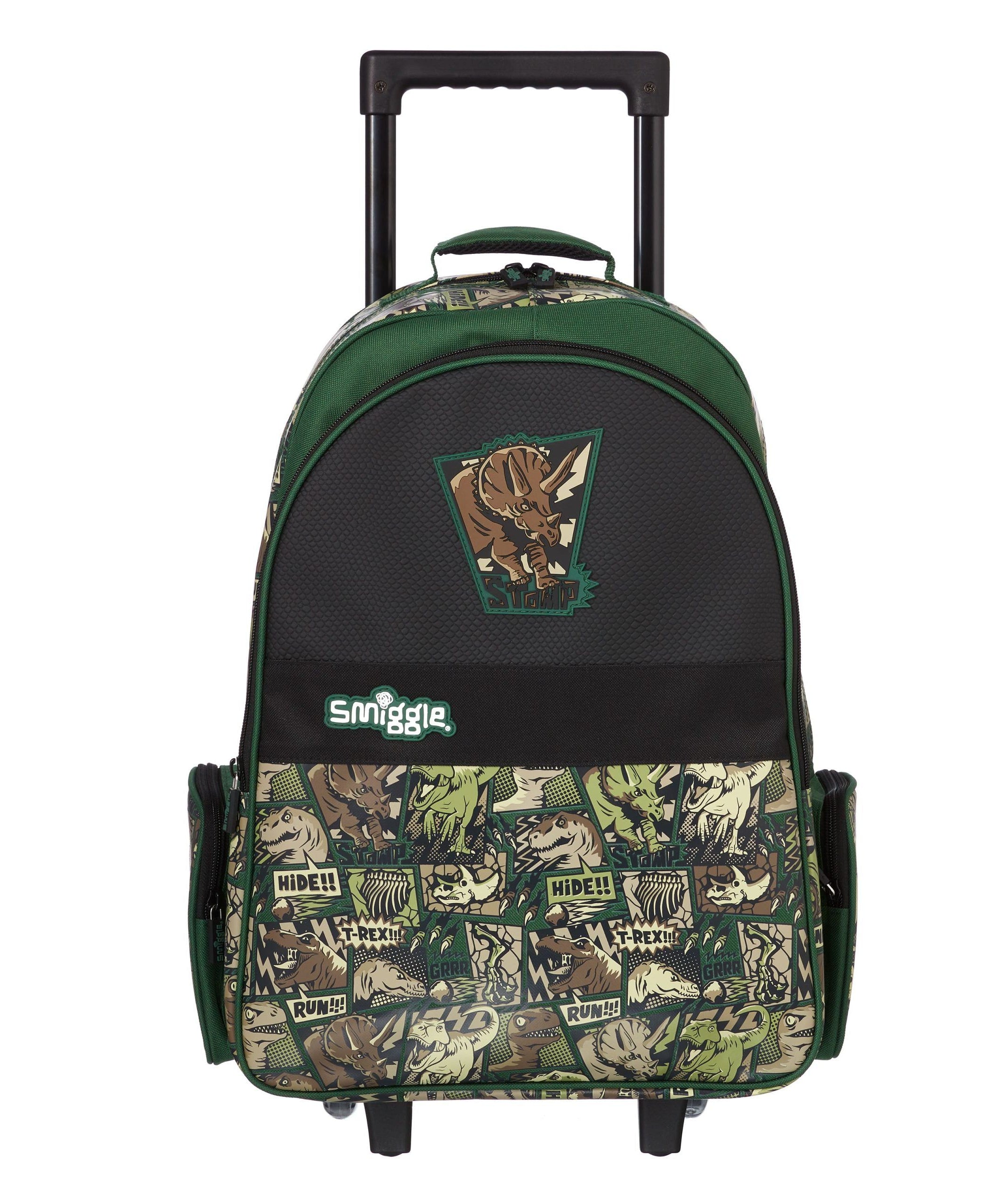 Smiggle - Işıklı Tekerlekli Beyond Trolley Sırt Çantası-Dinossi