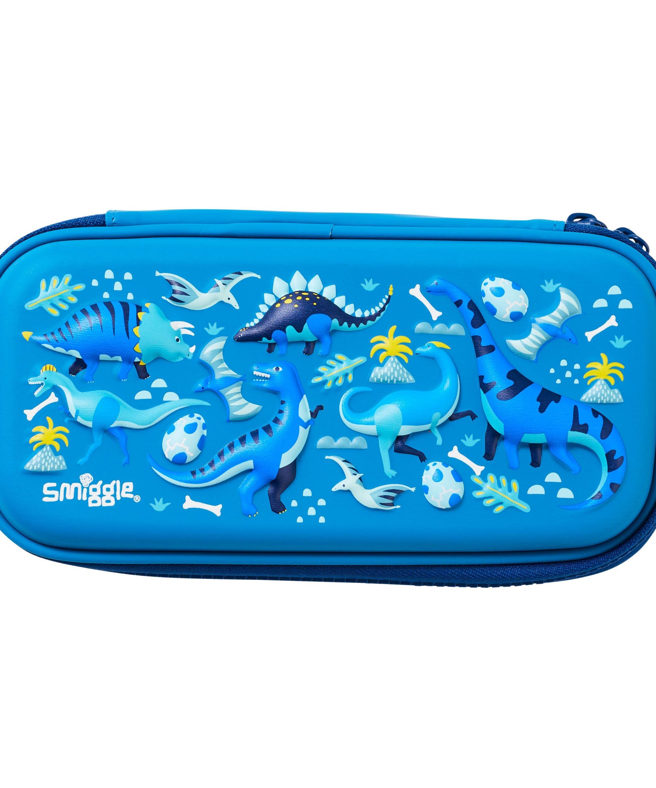 Smiggle - 3D Kabartmalı Hardtop Mavi Küçük Kalem Kutusu-Dinossi