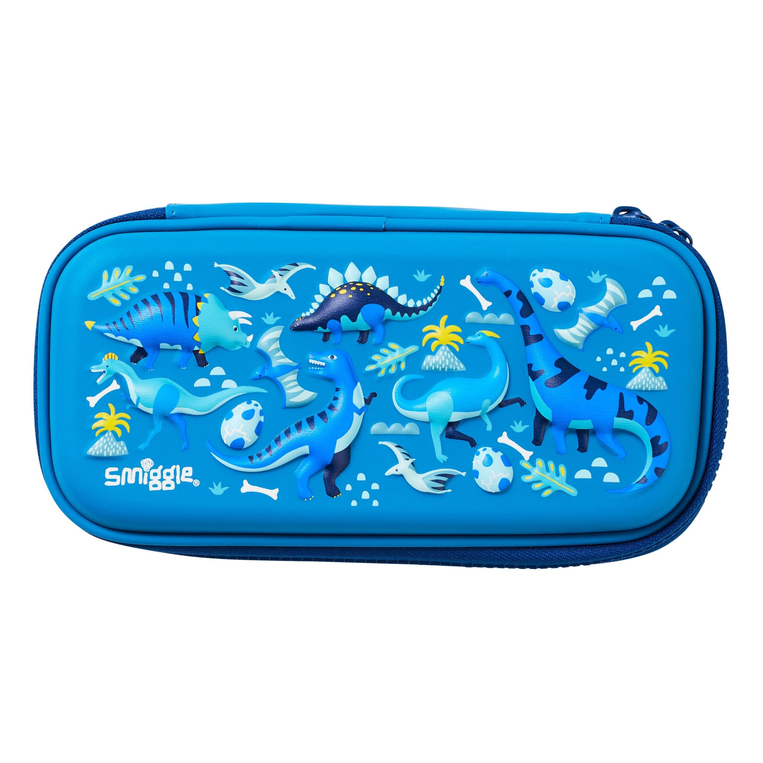 Smiggle - 3D Kabartmalı Hardtop Mavi Küçük Kalem Kutusu-Dinossi