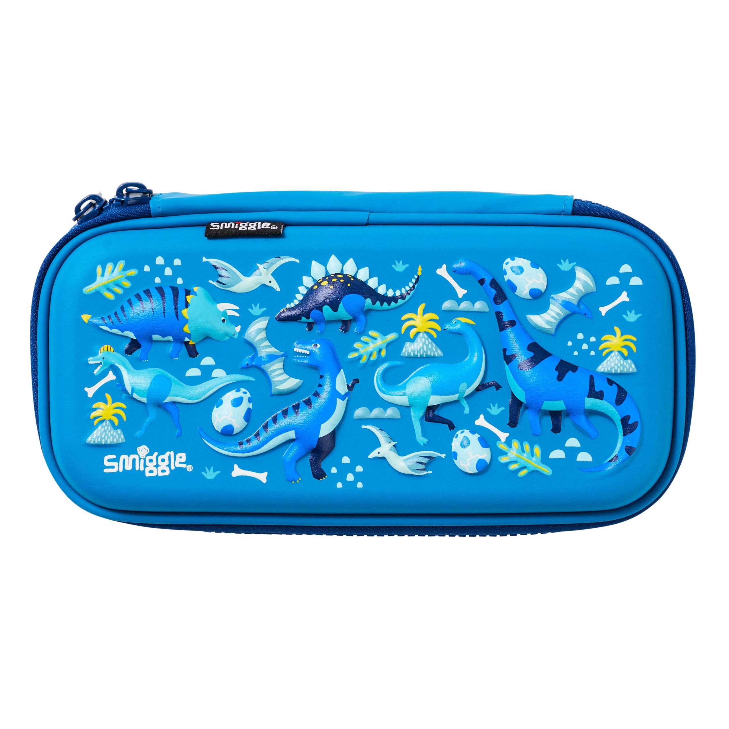 Smiggle - 3D Kabartmalı Hardtop Mavi Küçük Kalem Kutusu-Dinossi