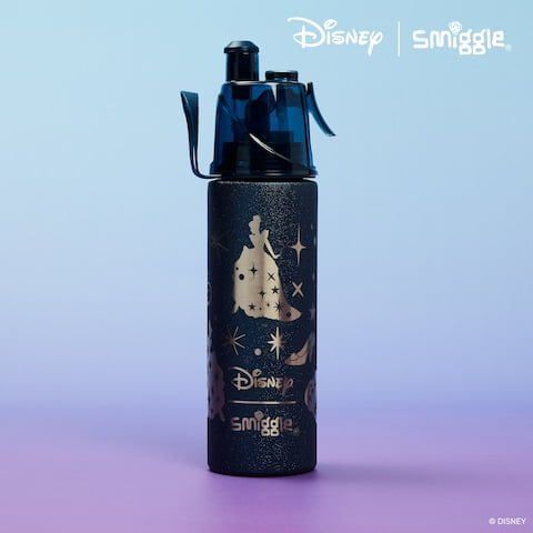 Smiggle - Disney Princess Su Püskürtmeli Paslanmaz Çelik Spritz Lacivert Matara 500Ml-Dinossi
