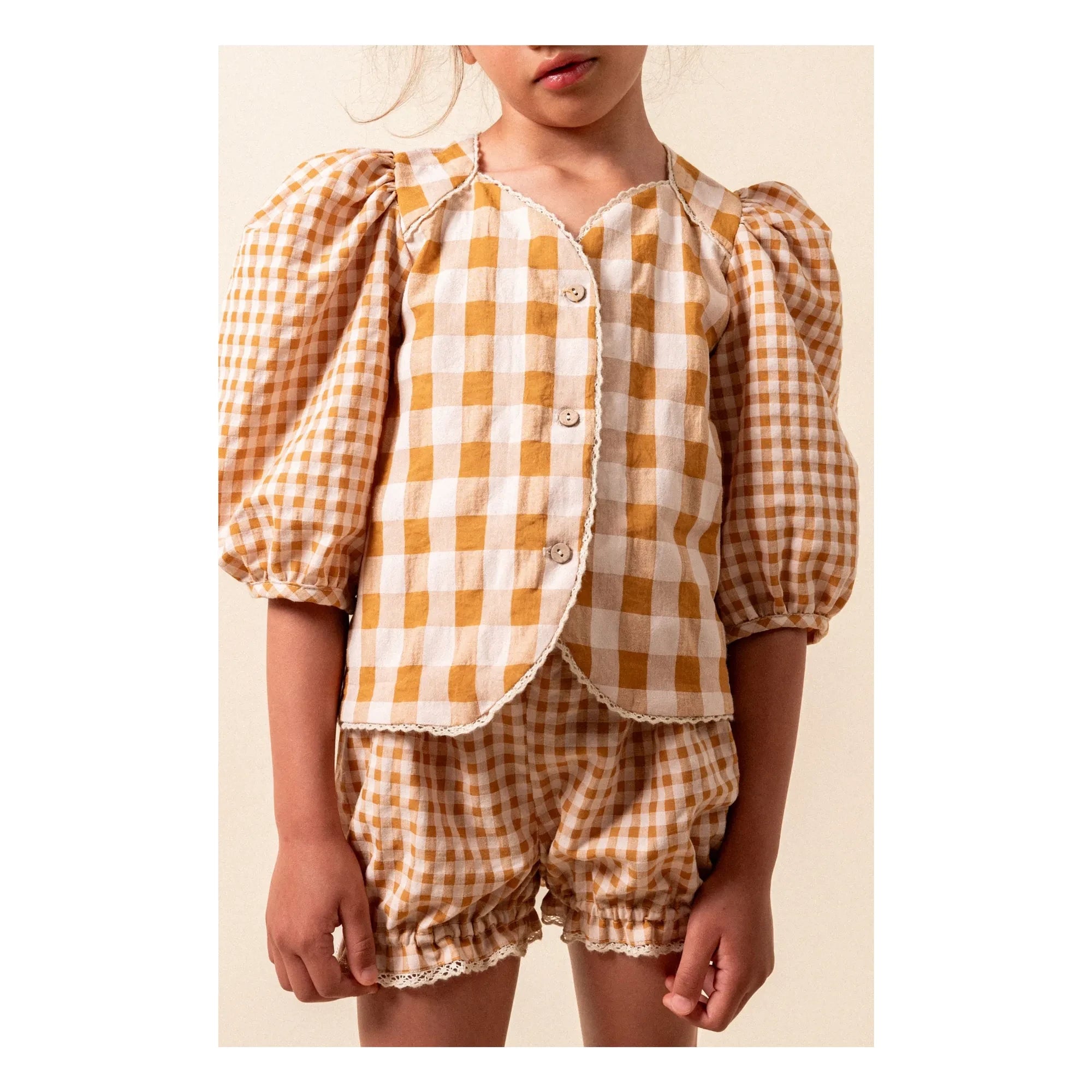 birinit - Vichy organic cotton blouse | Caramel
