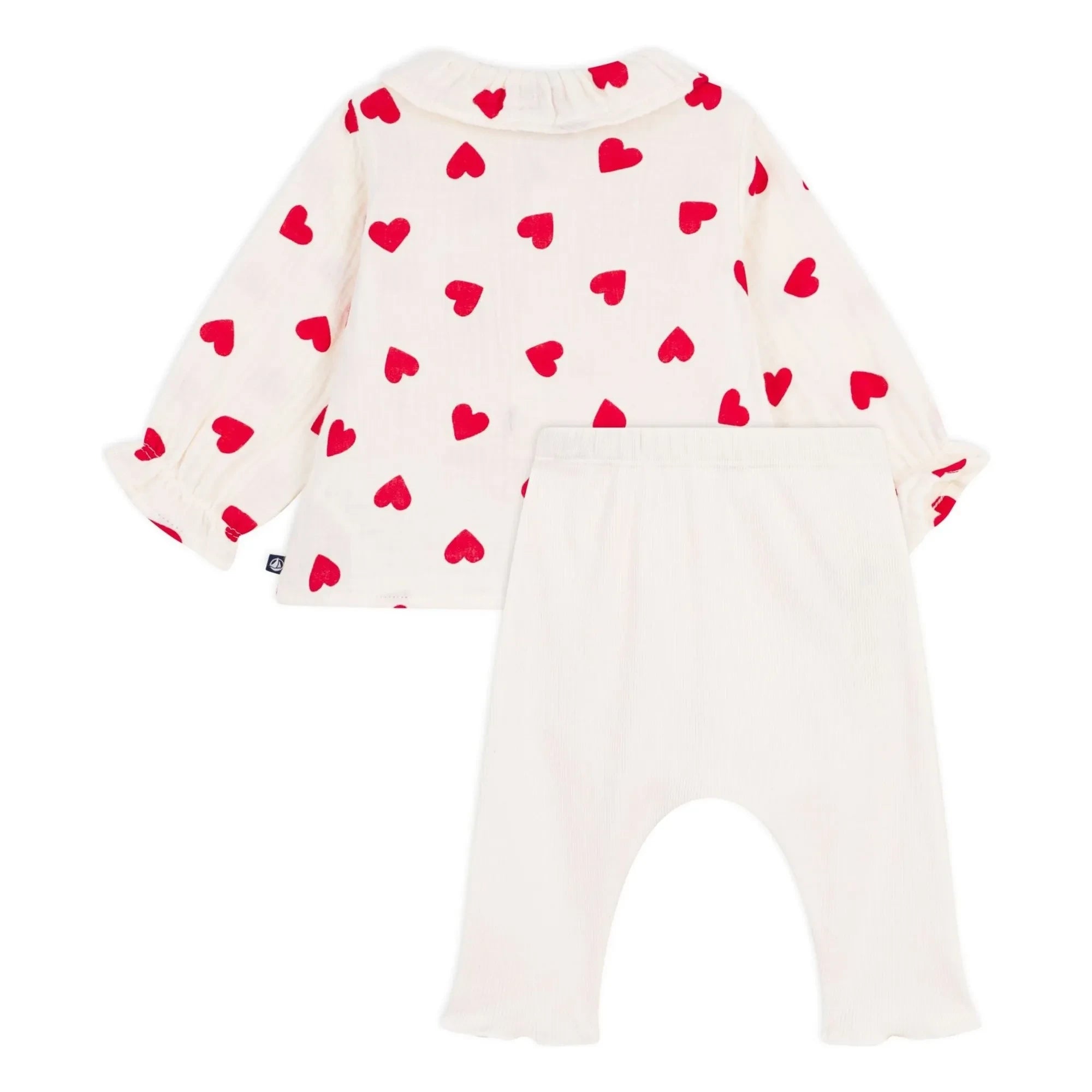 Petit Bateau - Organic Cotton Gingham Heart Blouse and Leggings Set | Ecru