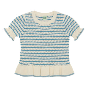 FUB - Pointelle Organic Cotton Fine Knit T-Shirt | Azure Blue