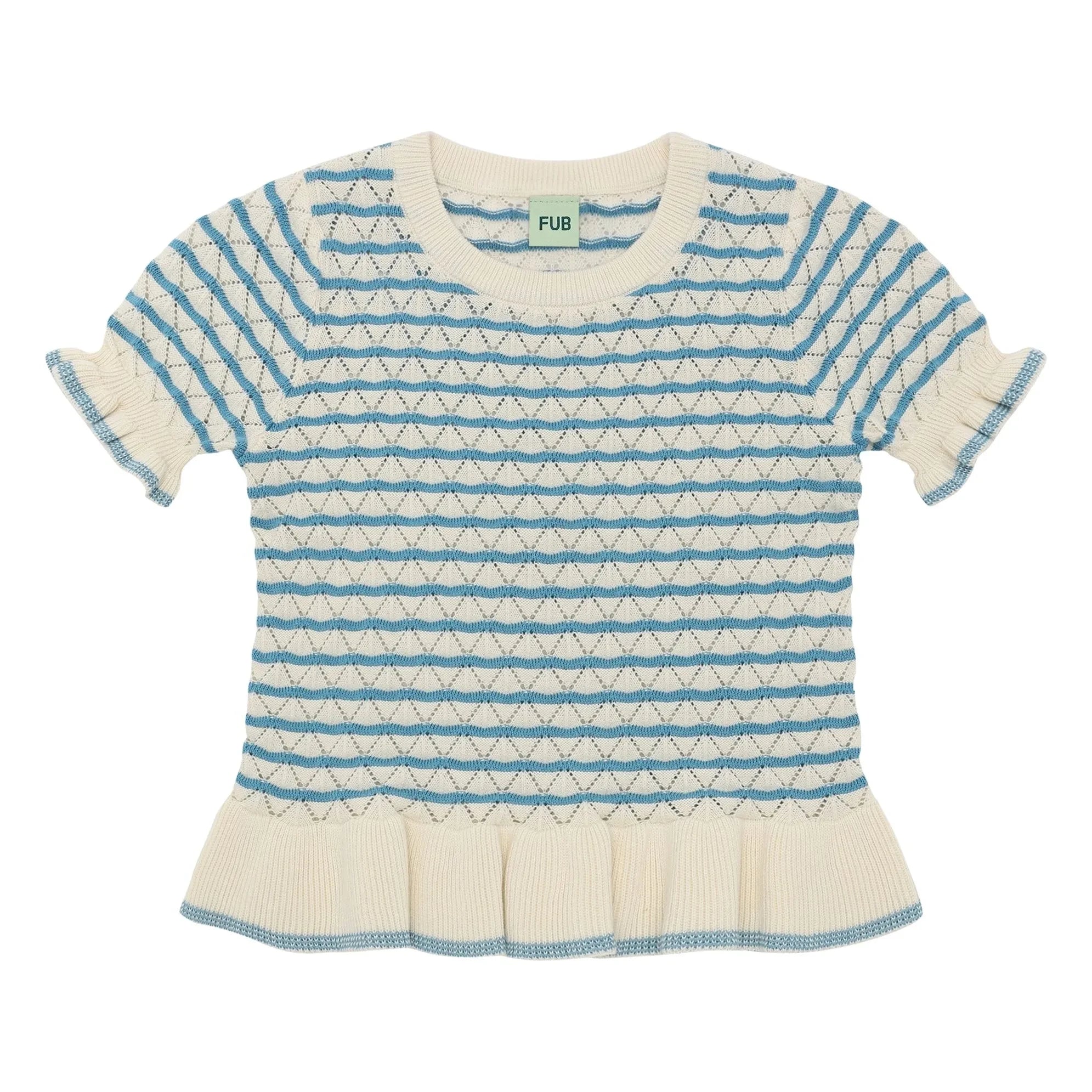 FUB - Pointelle Organic Cotton Fine Knit T-Shirt | Azure Blue