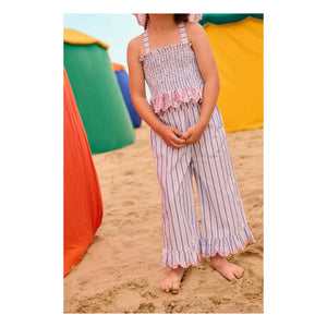 Louise Misha - Striped Poplin Organic Cotton Loukini Ruffled Pants | Blue