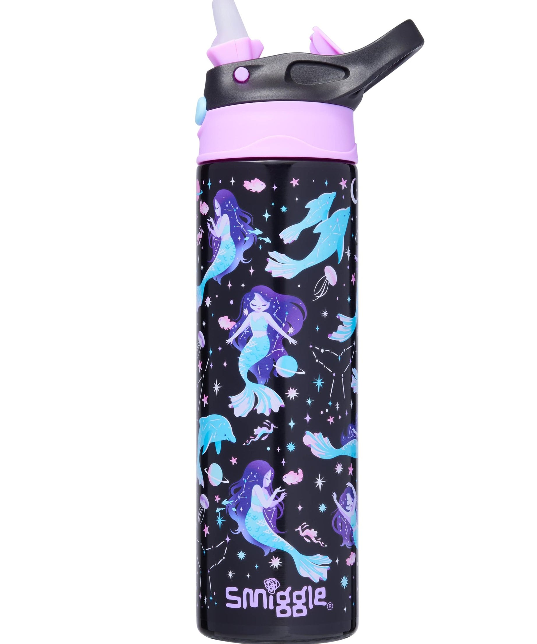 Smiggle - Limitless Paslanmaz Çelik 520ML Otomatik Pipetli Matara-Dinossi