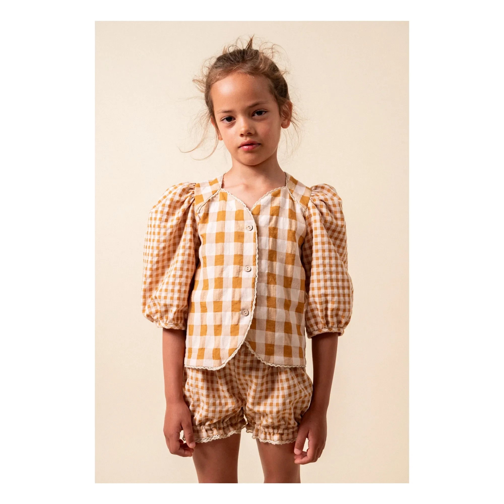 birinit - Vichy organic cotton blouse | Caramel