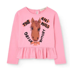 The Animals Observatory - Scamper Horse Organik Pamuk Fırfırlı Tişört | Pembe