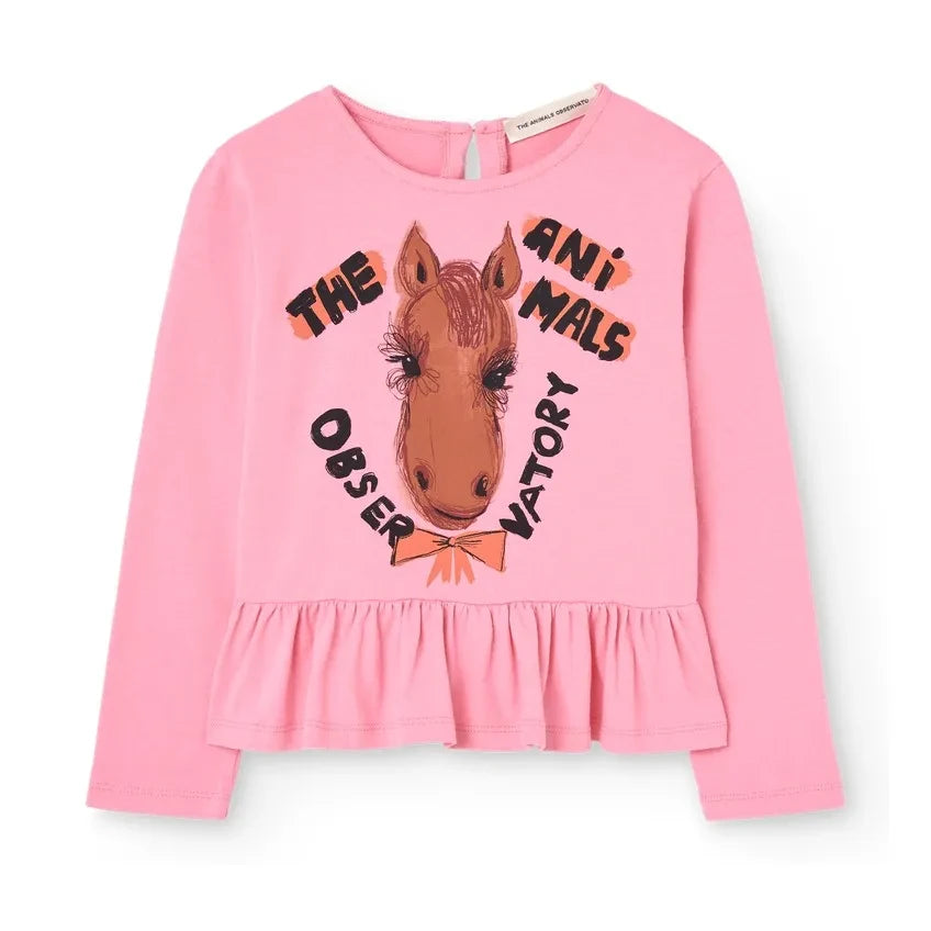 The Animals Observatory - Scamper Horse Organik Pamuk Fırfırlı Tişört | Pembe