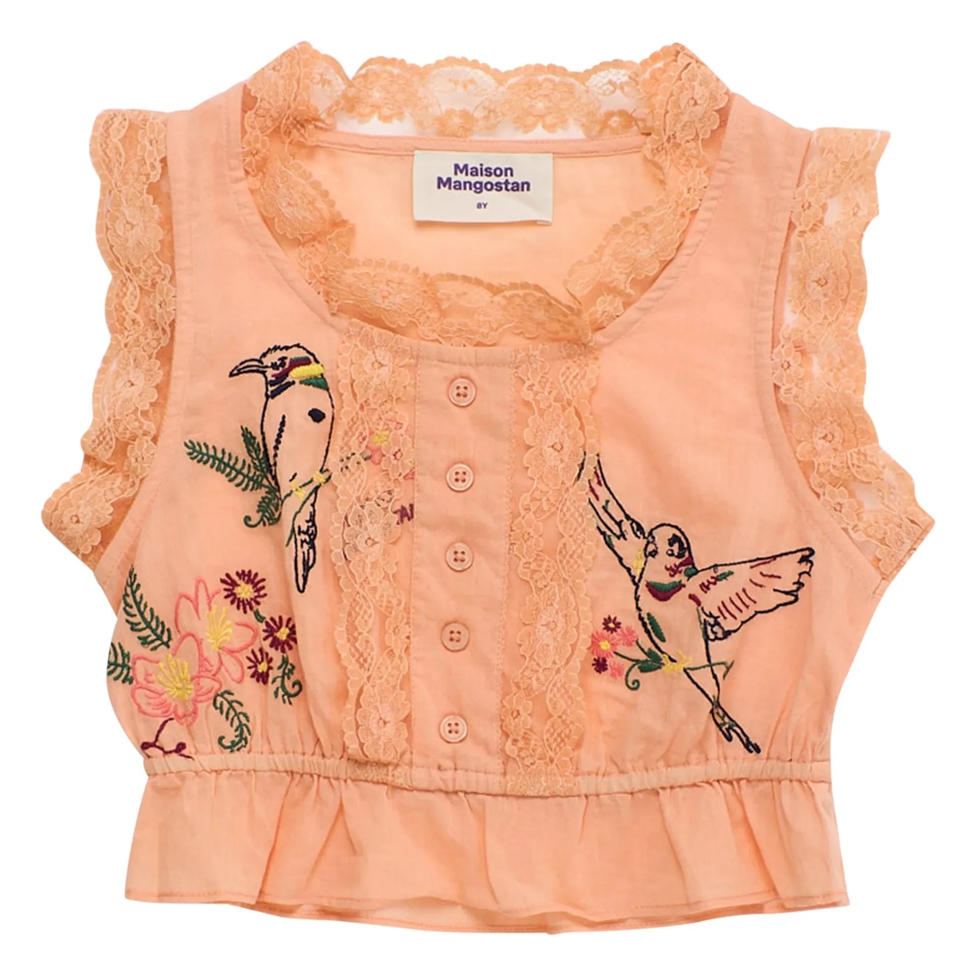 Maison Mangostan - Bird Embroidered Top | Orange