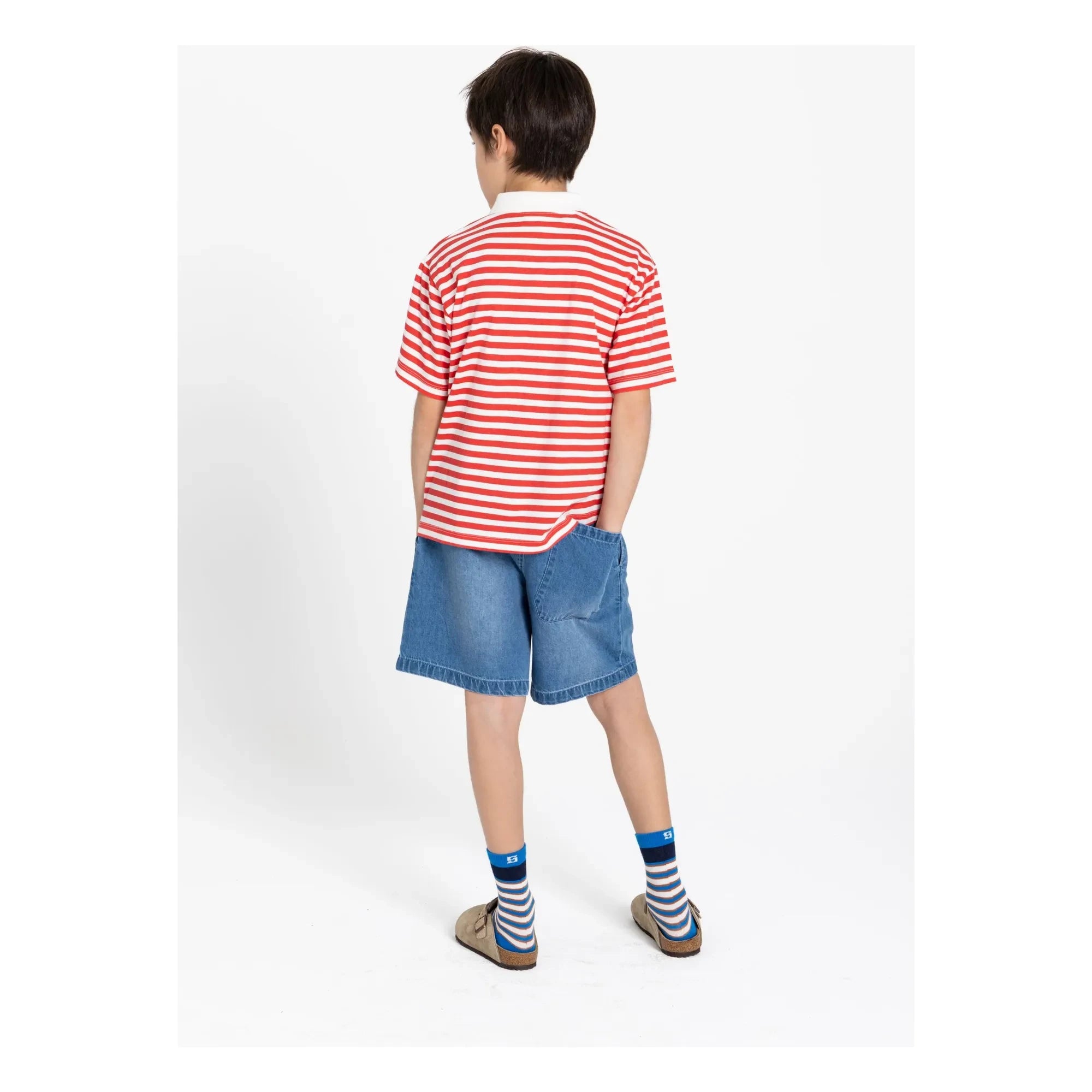 Smallable Kid - Tilo Striped Organic Cotton Polo T-Shirt | Dark Red