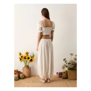 Boteh - Balloon Serenia Cotton Pants | White