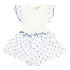 Búho - Bali Floral Pattern Organic Cotton Romper Dress | Indigo Blue