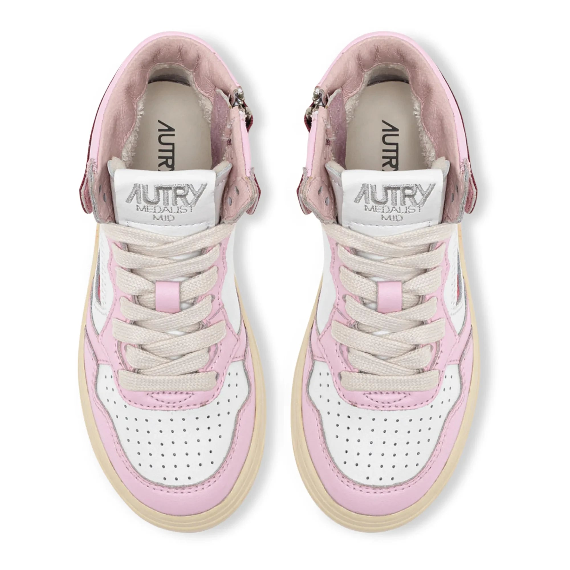Autry - Two-Tone Kids Medalist Mid-Cuff Leather Sneakers | Pink