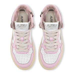 Autry - Two-Tone Kids Medalist Mid-Cuff Leather Sneakers | Pink