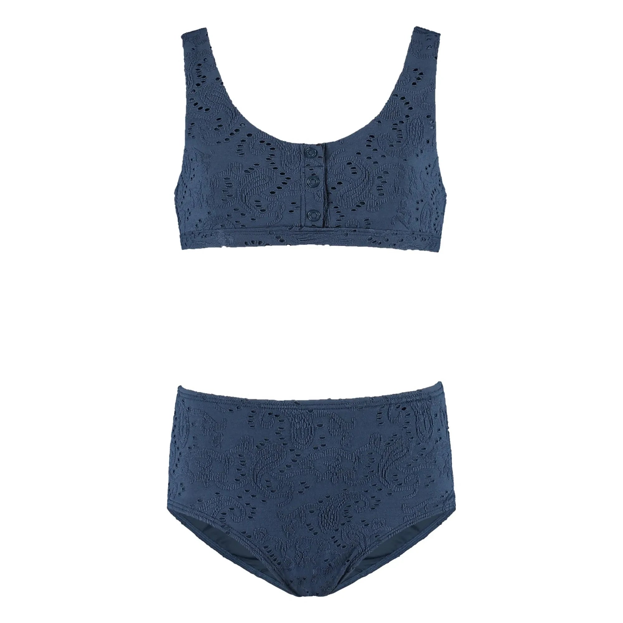 Beachlife - Recycled Fiber Embroidered Buttoned Swimsuit | Night Blue