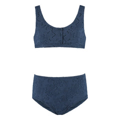 Beachlife - Recycled Fiber Embroidered Buttoned Swimsuit | Night Blue