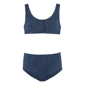 Beachlife - Recycled Fiber Embroidered Buttoned Swimsuit | Night Blue
