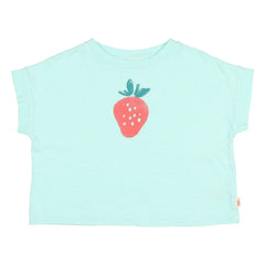 Búho - Strawberry Patterned Organic Cotton T-Shirt | Aqua