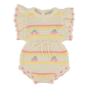 Bebe Organic - Paloma Cherry Crochet Romper Organic Cotton | Off-White