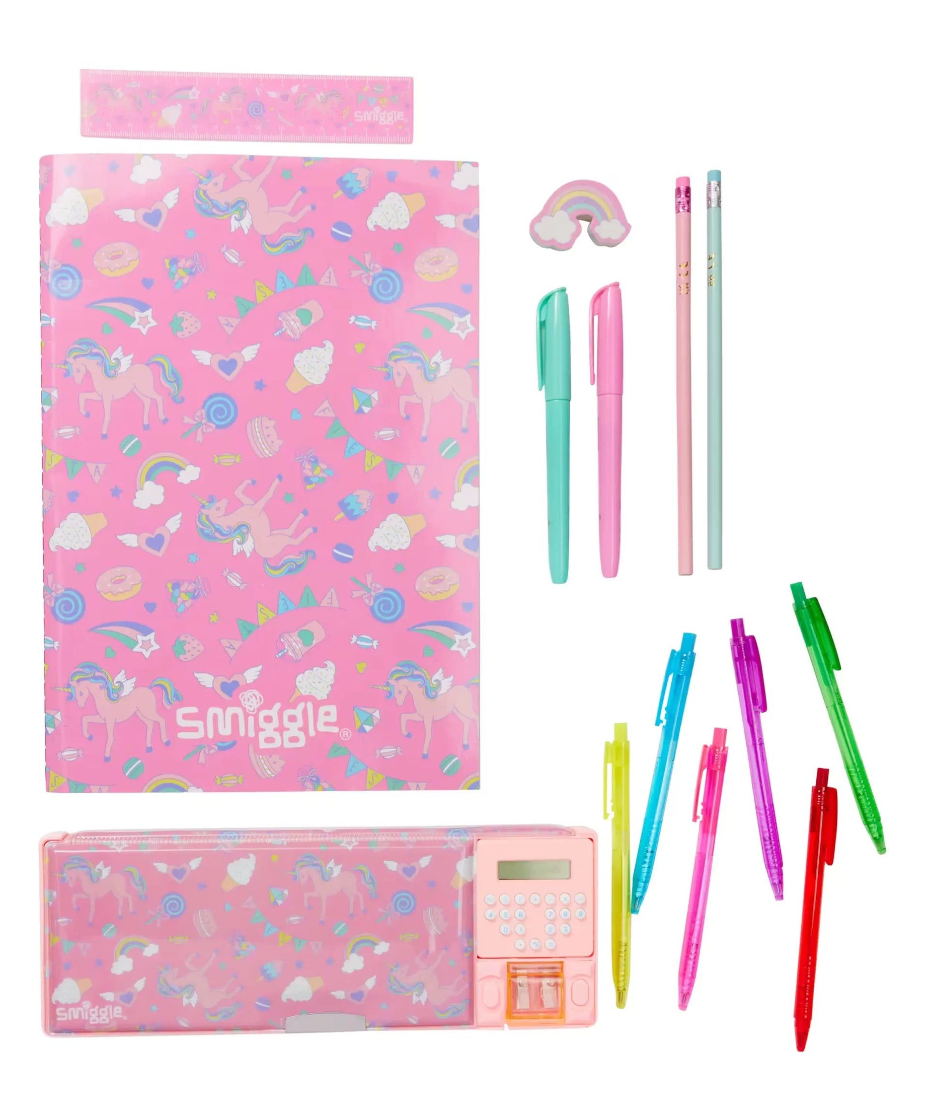 Smiggle - Pop Out Güzel Zamanlar Hesap Makineli Otomatik Kalem Kutusu ve Kırtasiye Seti-Dinossi