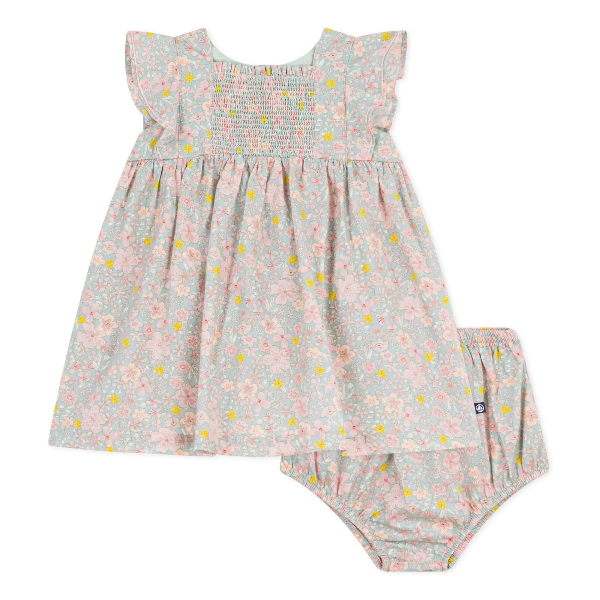 Petit Bateau - Organic cotton floral print dress and bloomer set | Grey Blue
