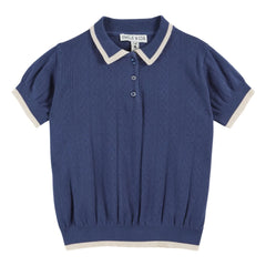 Emile et Ida - Pointelle Contrast Polo Organic Cotton | Navy Blue