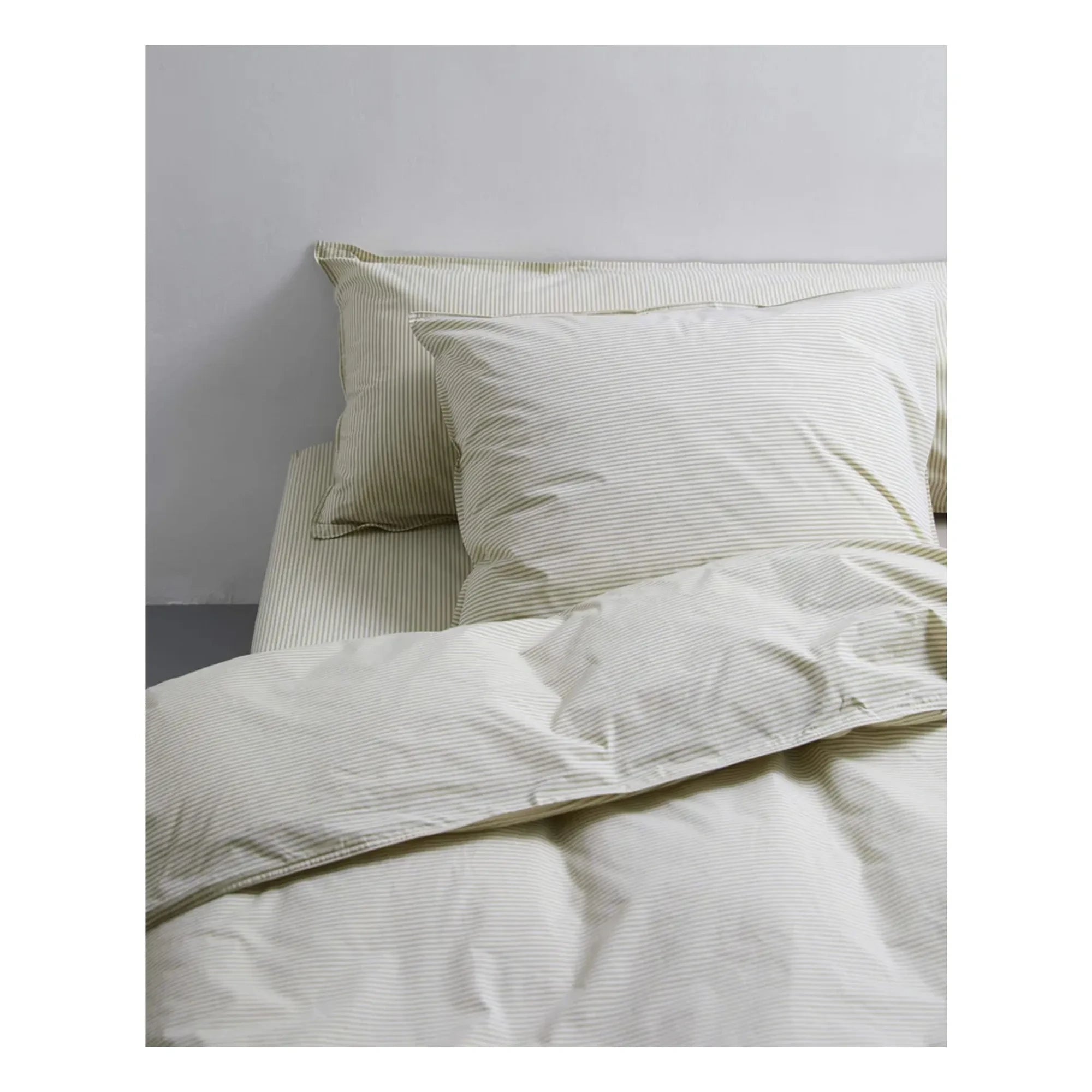 Suite 702 - Organic Percale Striped Duvet Cover - Olive-Cream | Olive