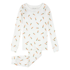Petit Lem - Organic Cotton Ribbed Carrot-Patterned Pajamas | White