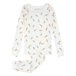 Petit Lem - Organic Cotton Ribbed Carrot-Patterned Pajamas | White