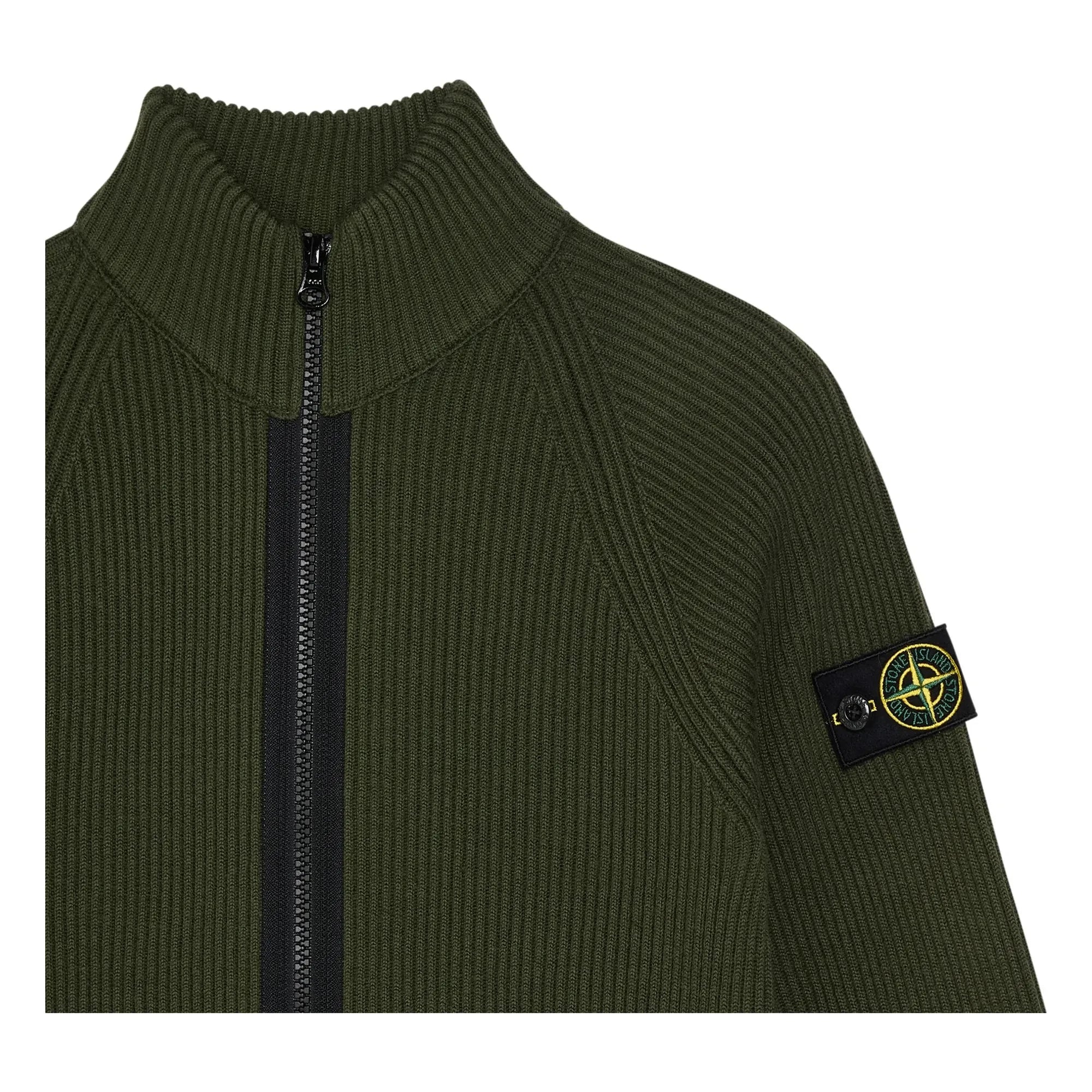 Stone Island - Yün Logolu Fermuarlı Yelek | Haki