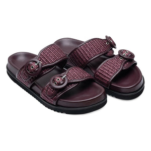 Lachoix - Double Buckle Leather and Raphia Sandals | Lie de Vin