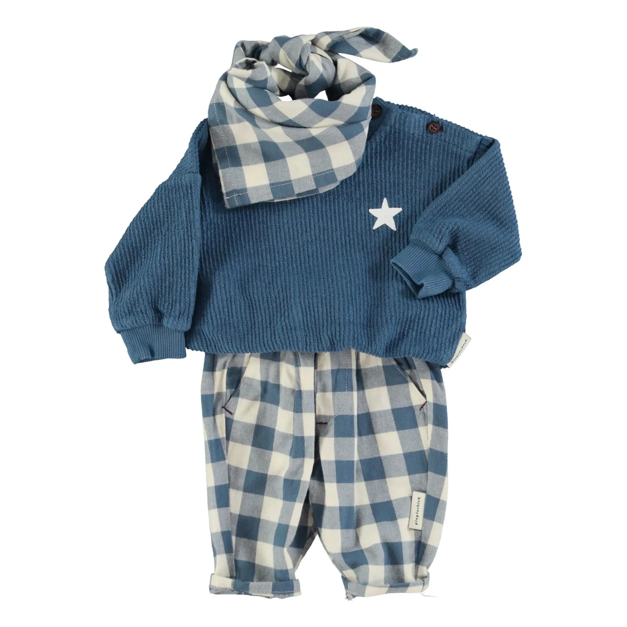 Piupiuchick - Organic Cotton Checkered Pants | Blue