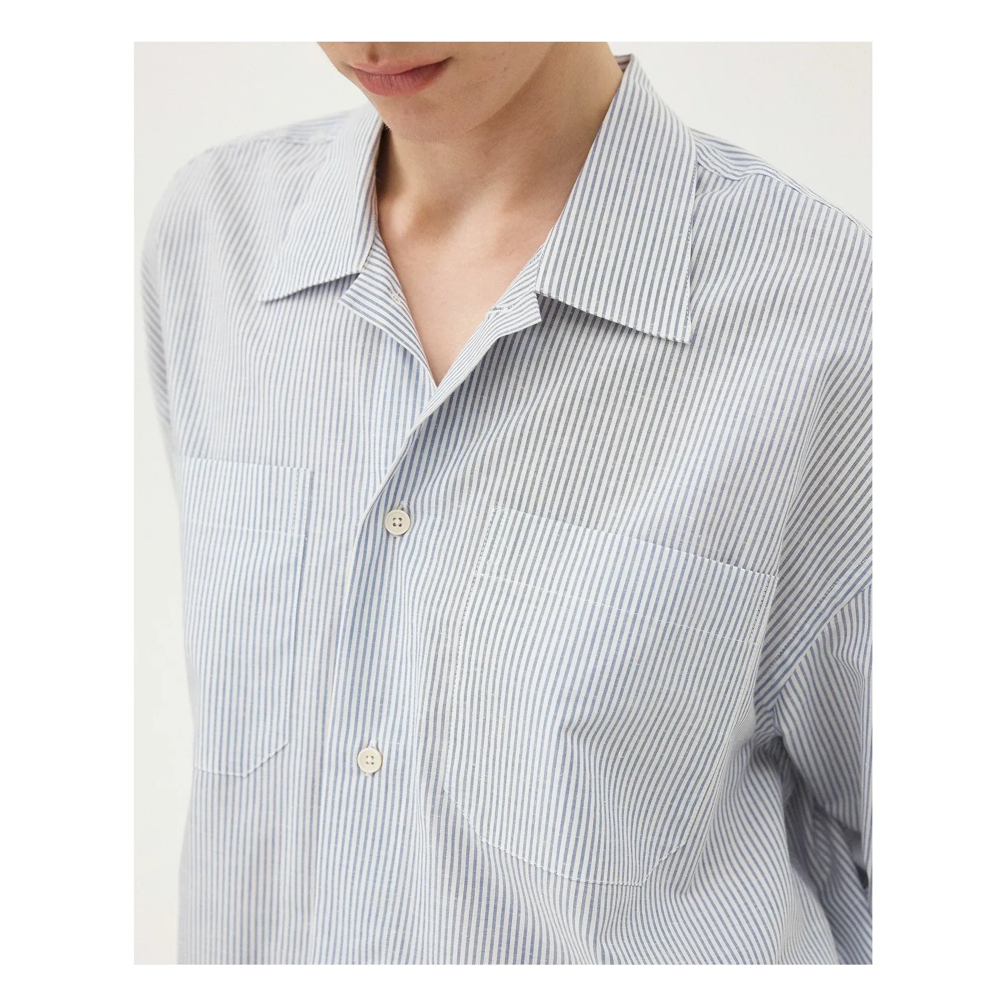 Noyoco - Bora Striped Organic Cotton Shirt | Light Blue